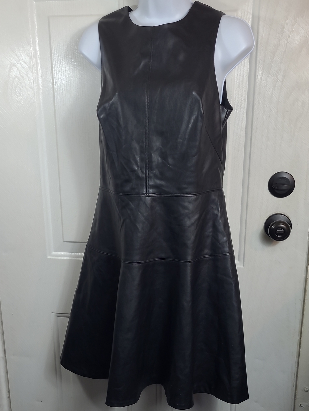 Banana Republic Black Faux Leather Sleeveless A-Line Dress